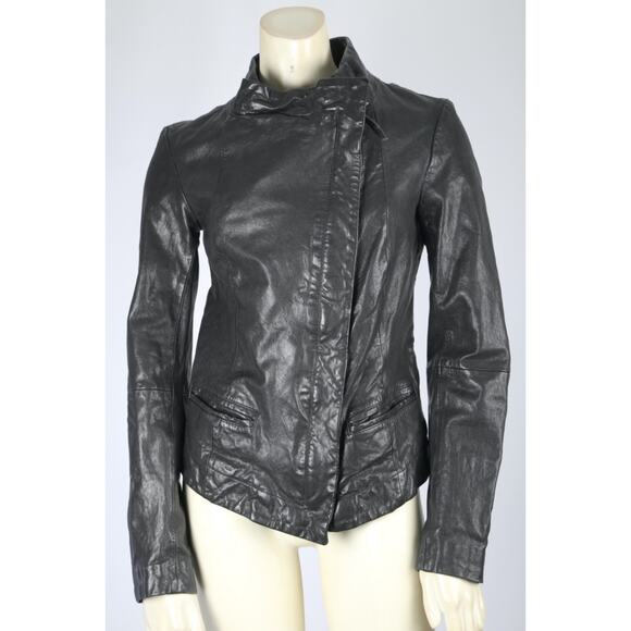 ALLSAINTS Black Leather Motorcycle Moto Biker Jacket Zip Style Women’s Size 4 - Picture 4 of 10